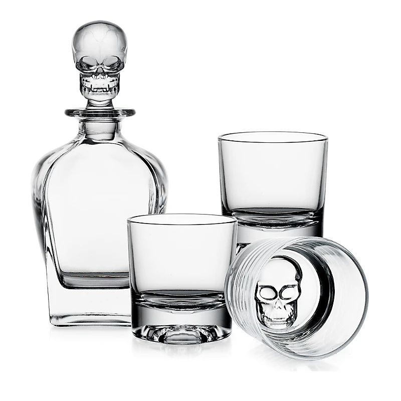 Godinger Skull Decanter and Set of 2 Double Old-Fashioned Glasses