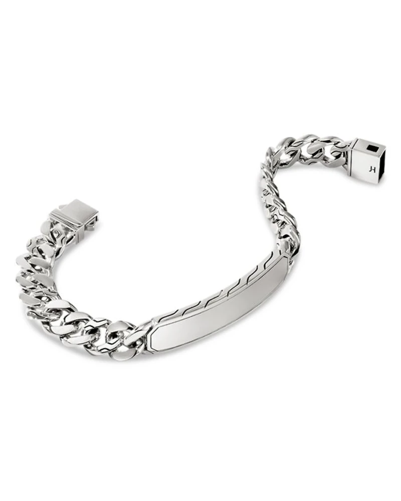 Men's Sterling Silver Carved Chain ID Plate Curb Link Bracelet