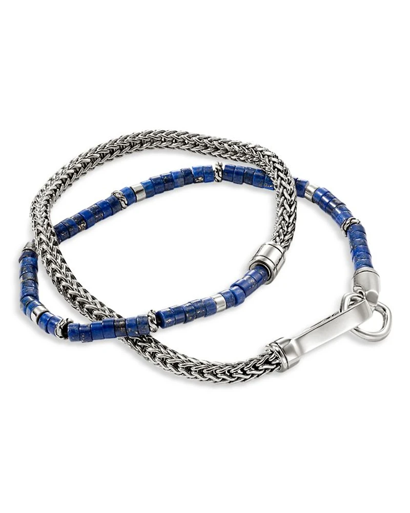 Sterling Silver Heishi Lapis Lazuli Beaded Double Wrap Bracelet