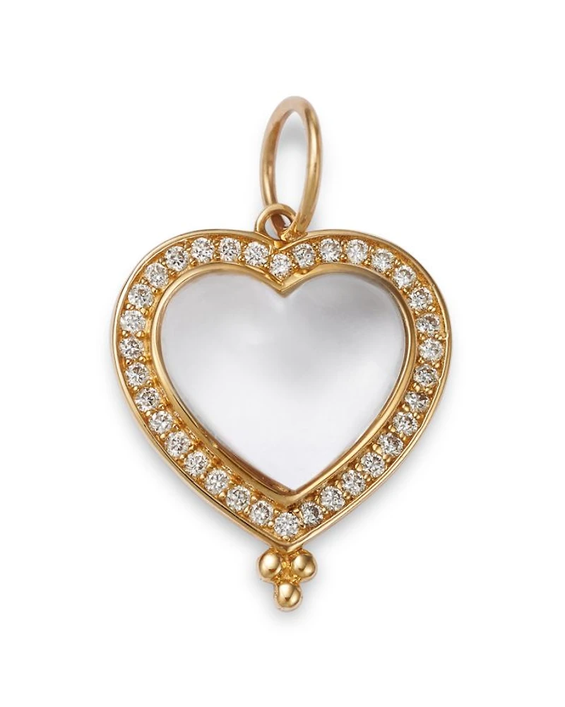 14K Yellow Gold Moonstone and Diamond Cut Out Heart Charm