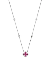 Bloomingdale's Fine Collection Ruby & Diamond Clover Pendant Necklace