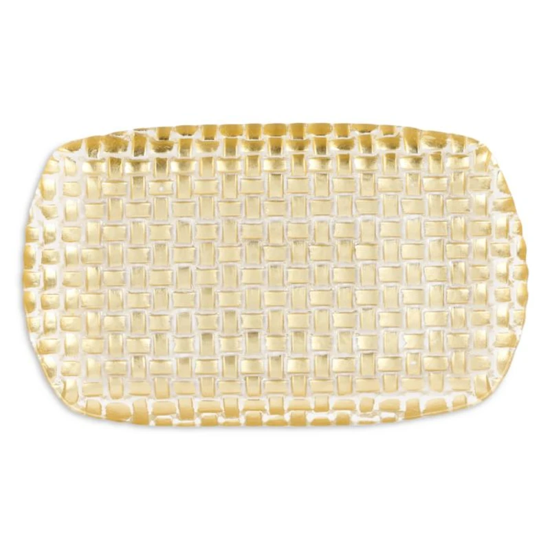 Rufolo Glass Gold Basketweave Rectangular Tray