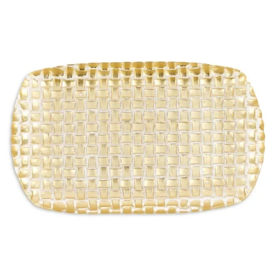 Rufolo Glass Gold Basketweave Rectangular Tray