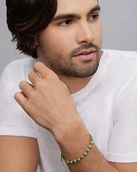 Men's Sterling Silver Anthem Caviar Bead Green Macrame Bracelet - Exclusive