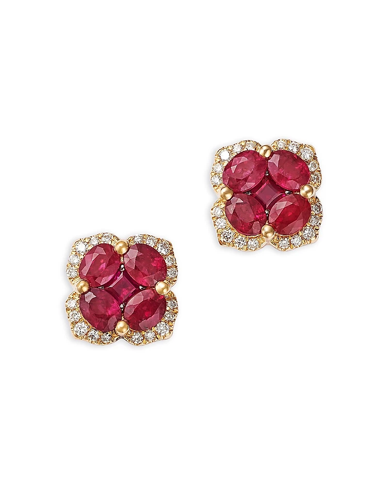 Bloomingdale's Fine Collection Ruby & Diamond Flower Halo Stud Earrings