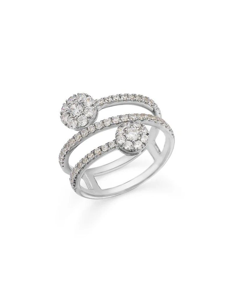 Diamond Flower Wrap Ring in 14K White Gold, 1.0 tcw