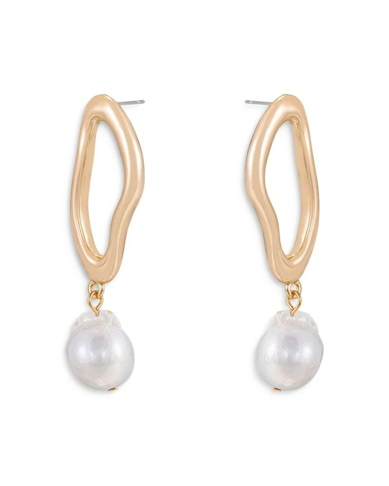 Oval Baroque Pearl Drop Earrings in 18K Gold Plated