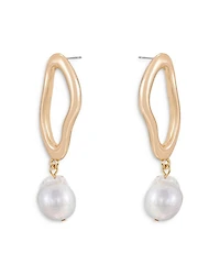 Oval Baroque Pearl Drop Earrings in 18K Gold Plated