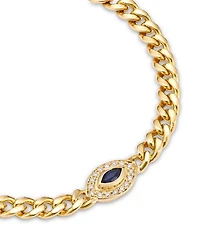 14K Yellow Gold Curb Chain Marquise Blue Sapphire Halo Bracelet