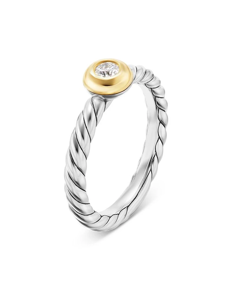 Petite Cable Flex Ring Sterling Silver with 14K Yellow Gold and Center Diamond, 2.8mm