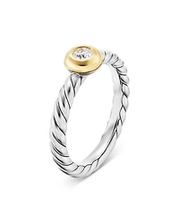 Petite Cable Flex Ring Sterling Silver with 14K Yellow Gold and Center Diamond, 2.8mm