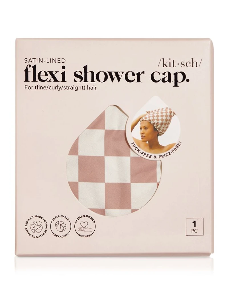 Satin Lined Flexi Shower Cap - Terracotta Checker