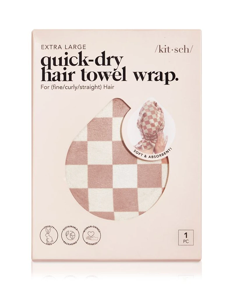 Extra Large Quick Dry Hair Towel Wrap - Terracotta Checker