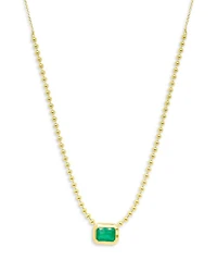 14K Yellow Gold Ball Chain Emerald Solitaire Necklace, 18"