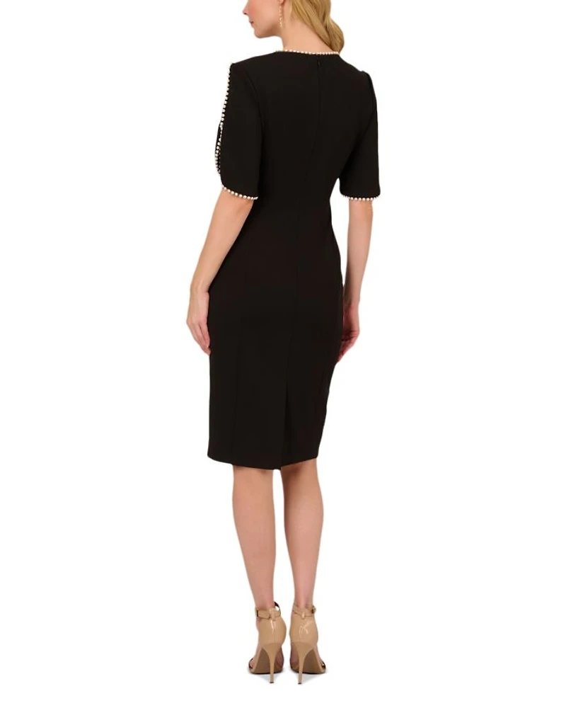 Pearl Trim Crepe Midi Dress