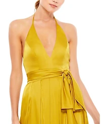 Charmeuse Halter Strap Soft Tie Waist Gown
