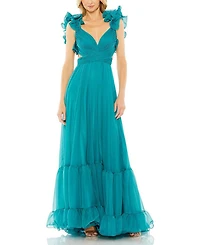 Ruffle Tiered Cut-Out Chiffon Gown