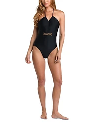 Leila Solid Halter Neck One Piece Swimsuit