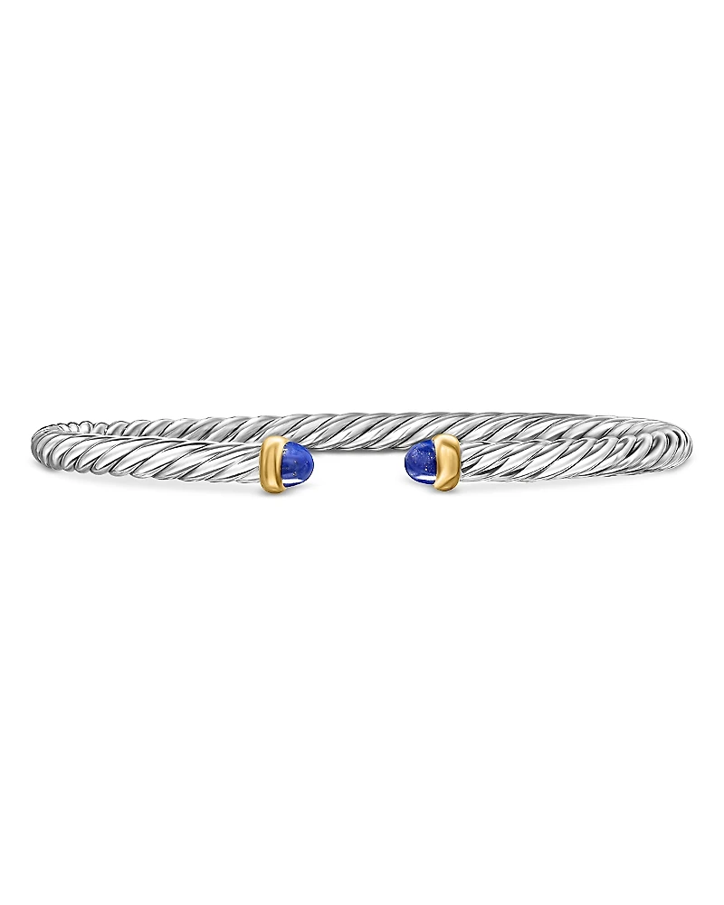 David Yurman Sterling Silver & 14K Yellow Gold Cable Flex Lapis Lazuli Bracelet