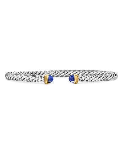 David Yurman Sterling Silver & 14K Yellow Gold Cable Flex Lapis Lazuli Bracelet