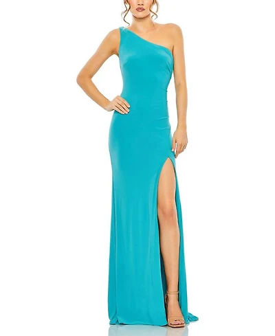Jersey One Shoulder Draped Back Gown