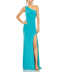 Jersey One Shoulder Draped Back Gown