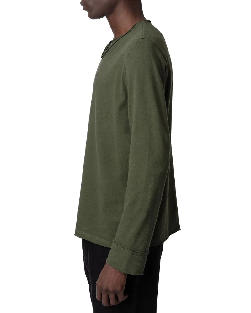 Monastir Cotton & Linen Logo Graphic Long Sleeve Henley