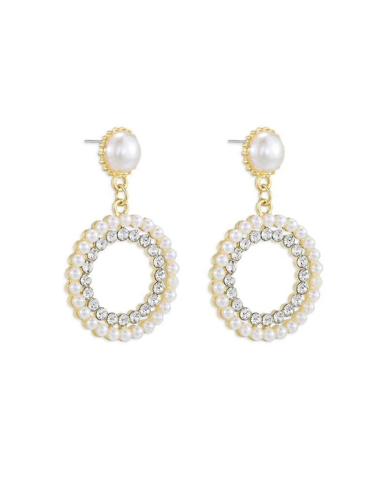 Mother May Crystal & Imitation Pearl Drop Earrings