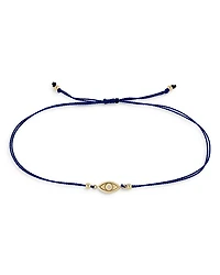 14K Yellow Gold Midi Bitty Diamond Evil Eye Navy Cord Bracelet