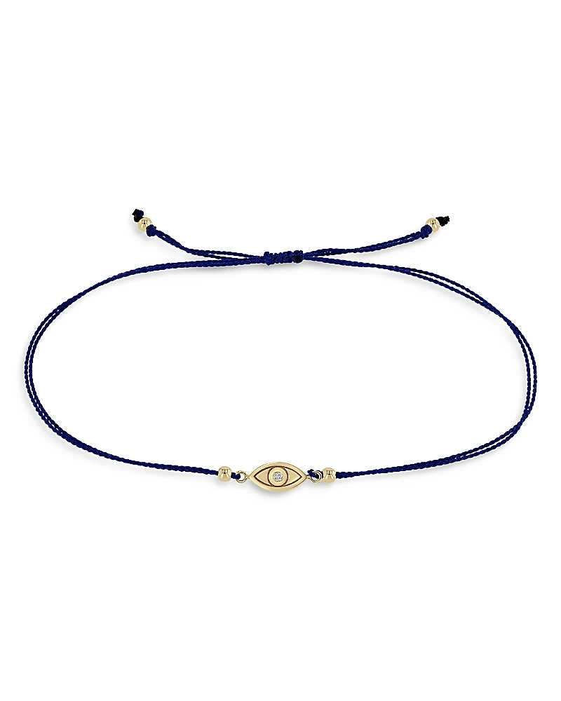 Zoe Chicco 14K Yellow Gold Midi Bitty Diamond Evil Eye Navy Cord Bracelet