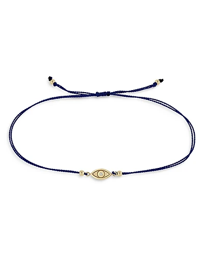 Zoe Chicco 14K Yellow Gold Midi Bitty Diamond Evil Eye Navy Cord Bracelet