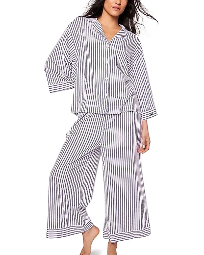 Petite Plume French Ticking Wide Leg Pajama Set
