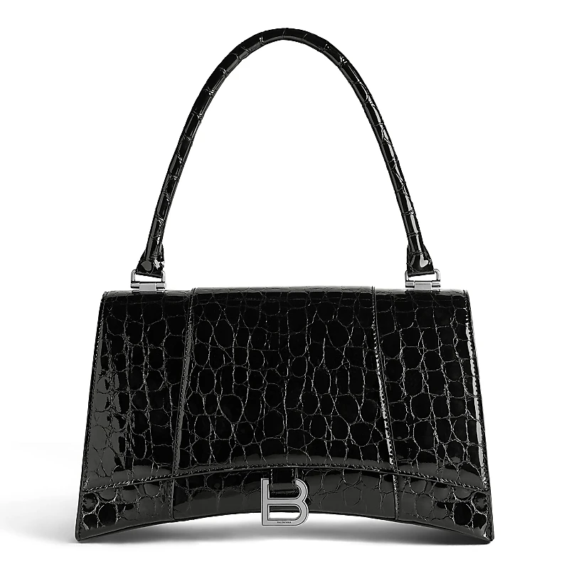 Balenciaga Hourglass Hinge Medium Handbag Crocodile Embossed