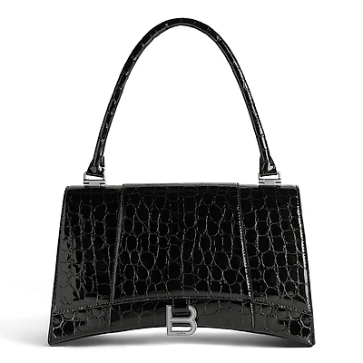 Balenciaga Hourglass Hinge Medium Handbag Crocodile Embossed