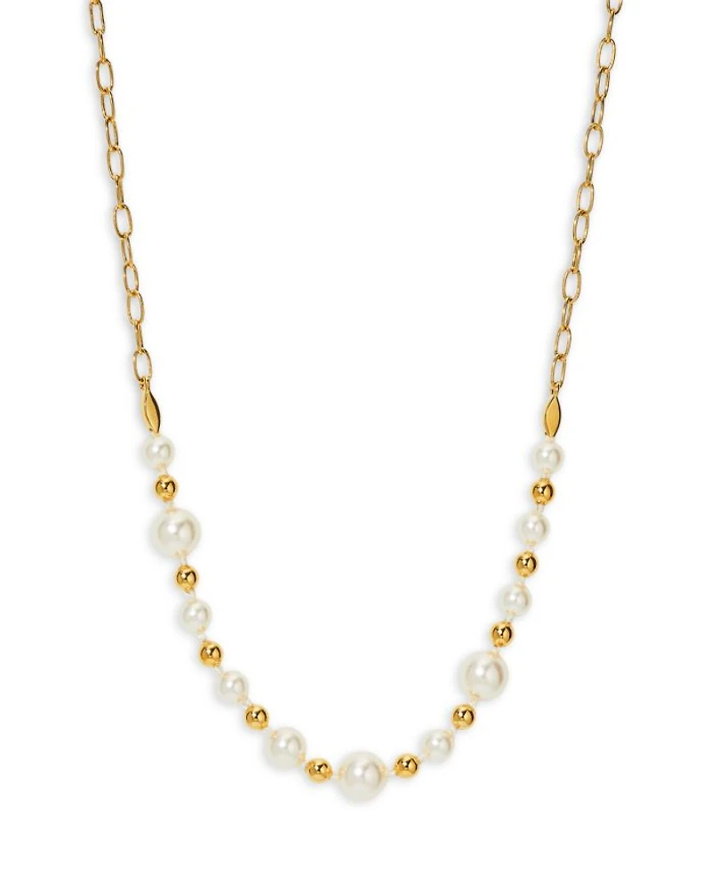 Imitation Pearl Statement Necklace in 18K Gold Plated, 16"-18"