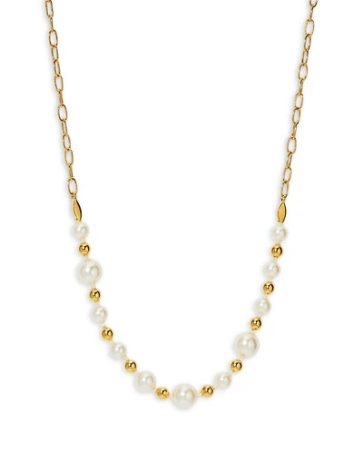 Imitation Pearl Statement Necklace in 18K Gold Plated, 16"-18"