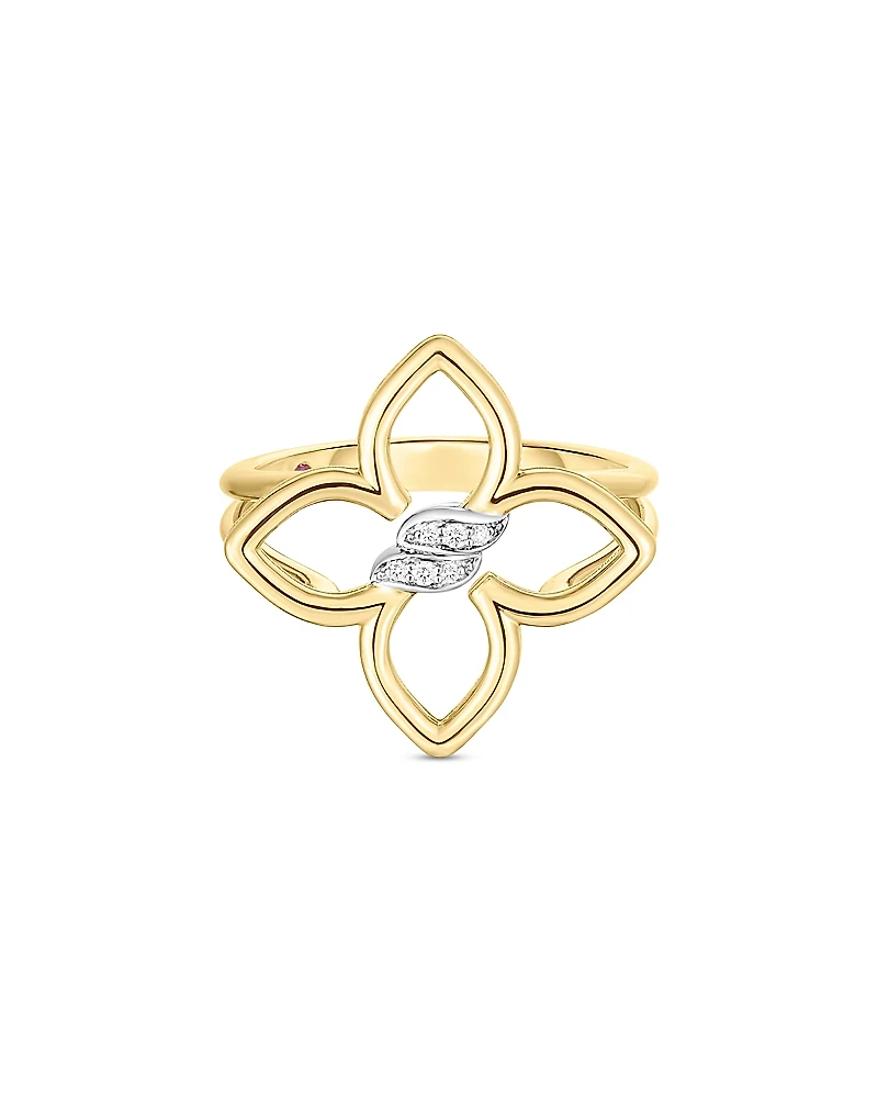 Roberto Coin 18K White & Yellow Gold Cialoma Diamond Open Flower Ring