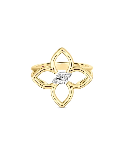Roberto Coin 18K White & Yellow Gold Cialoma Diamond Open Flower Ring