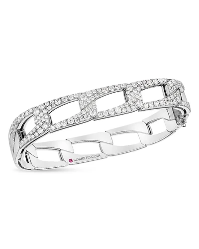 Roberto Coin 18K White Gold Navarra Diamond Link Square Bangle Bracelet