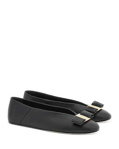 Ferragamo Women's Vanna Leather Hardware Bow Flats