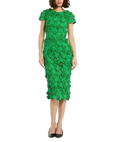 Floral Lace Fitted Short Sleeve Midi Dress