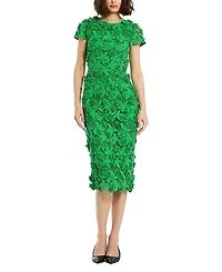 Mac Duggal Floral Lace Fitted Short Sleeve Midi Dress