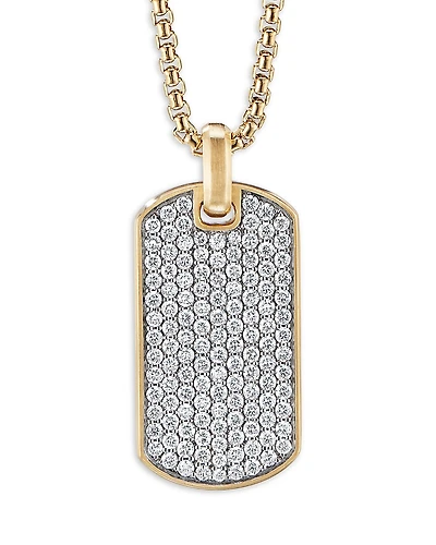 David Yurman Men's Rhodium-Plated & 18K Yellow Gold Chevron Diamond Tag Pendant