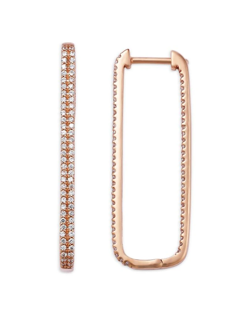 Diamond Pavé Large Rectangular Hoop Earrings in 14K Rose Gold, 1.0 tcw