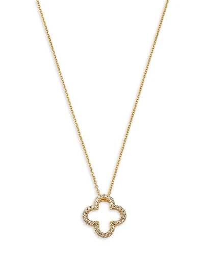 Diamond Openwork Clover Pendant Necklace in 14K Yellow Gold, 0.20 tcw