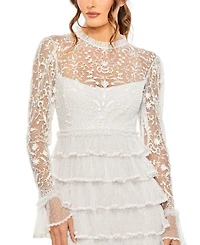 Embroidered Long Sleeve Ruffled Tiered Dress