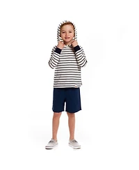 White Striped Knit Hoodie - Little Kid
