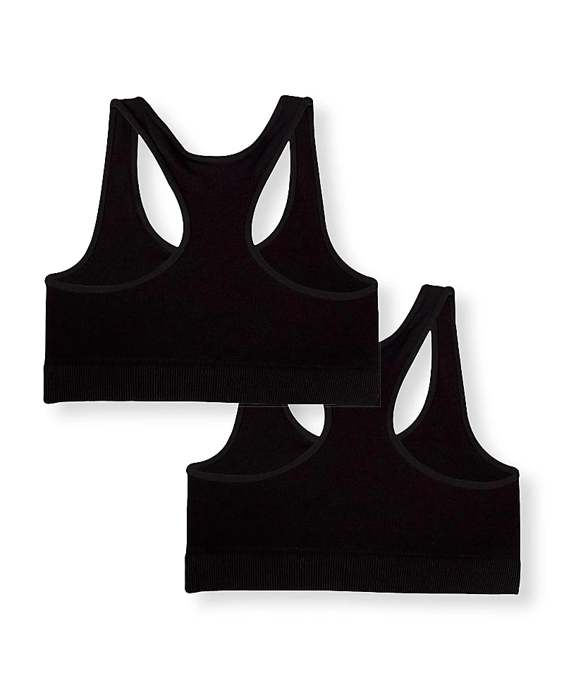 Malibu Sugar Girls' Racer Back Sports Bra, Bundle of Two - Big Kid
