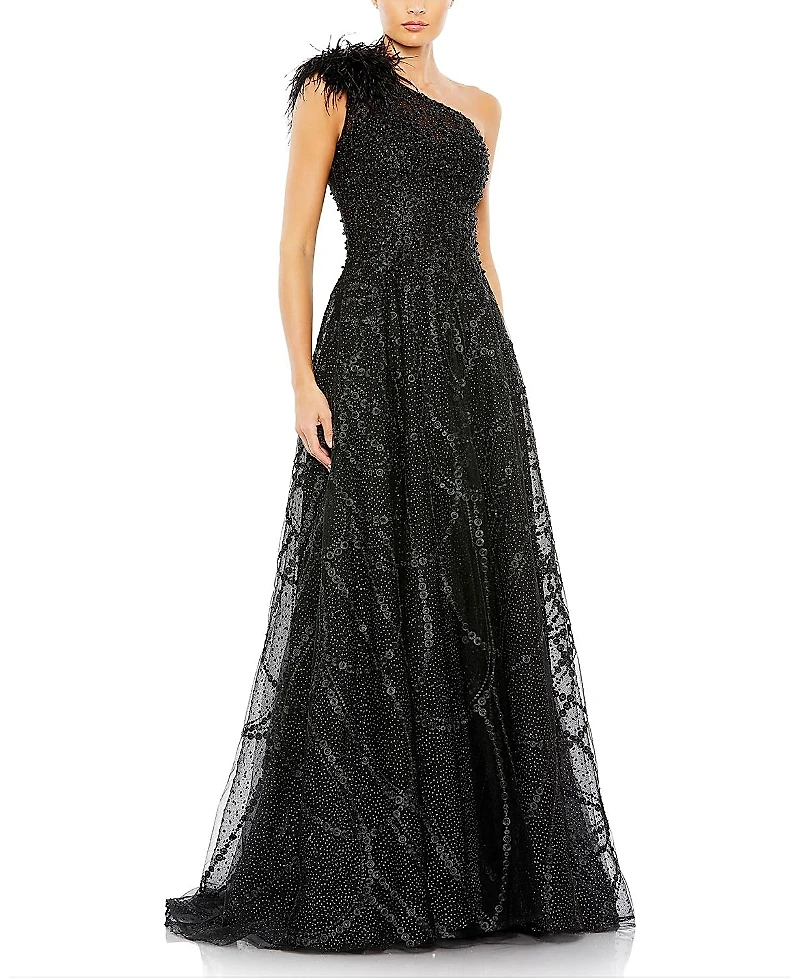 Mac Duggal Embellished One Shoulder A Line Gown