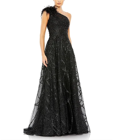 Mac Duggal Embellished One Shoulder A Line Gown